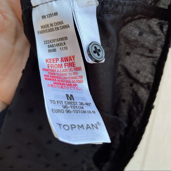 Topman Black Short Sleeve Swiss Dot Button Up - Picture 4 of 5